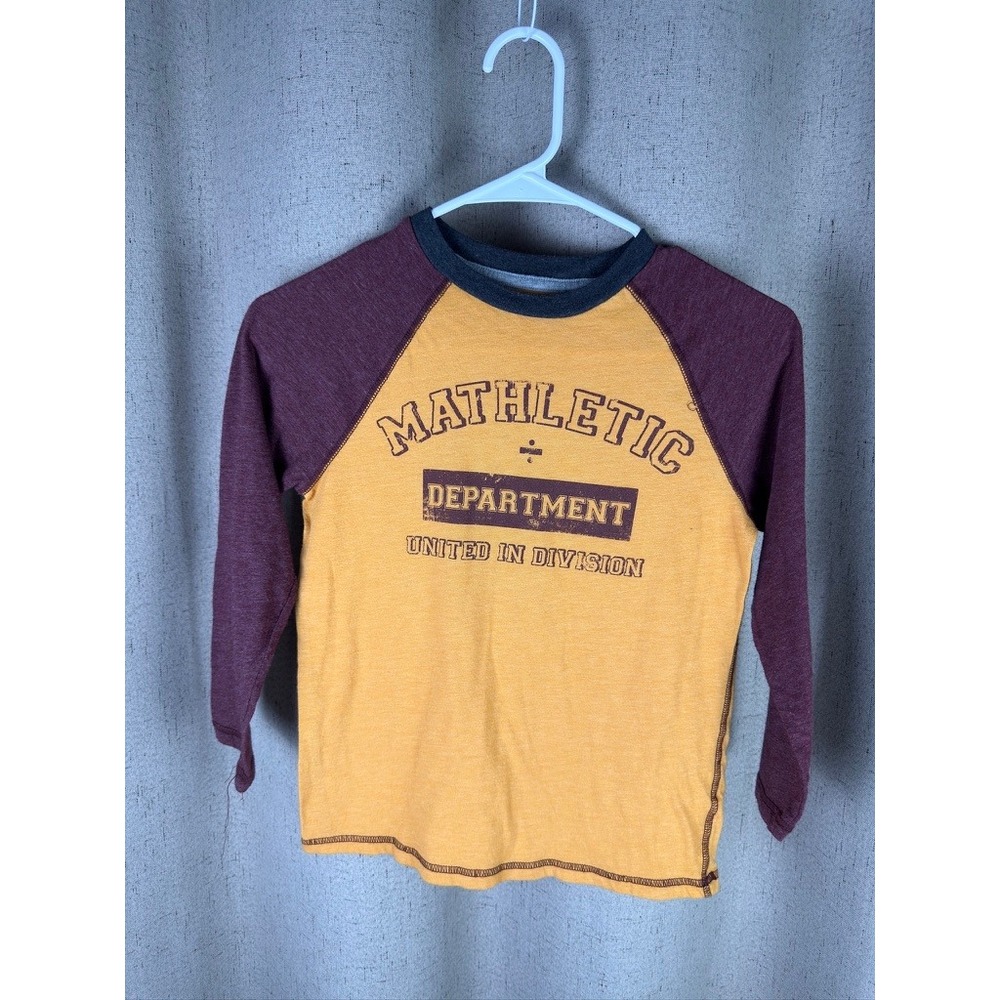 Arizona Jean Co Raglan Tee Boys S 8 Yellow Burgundy Excellent Mathletic Graphic - Picture 2 of 4